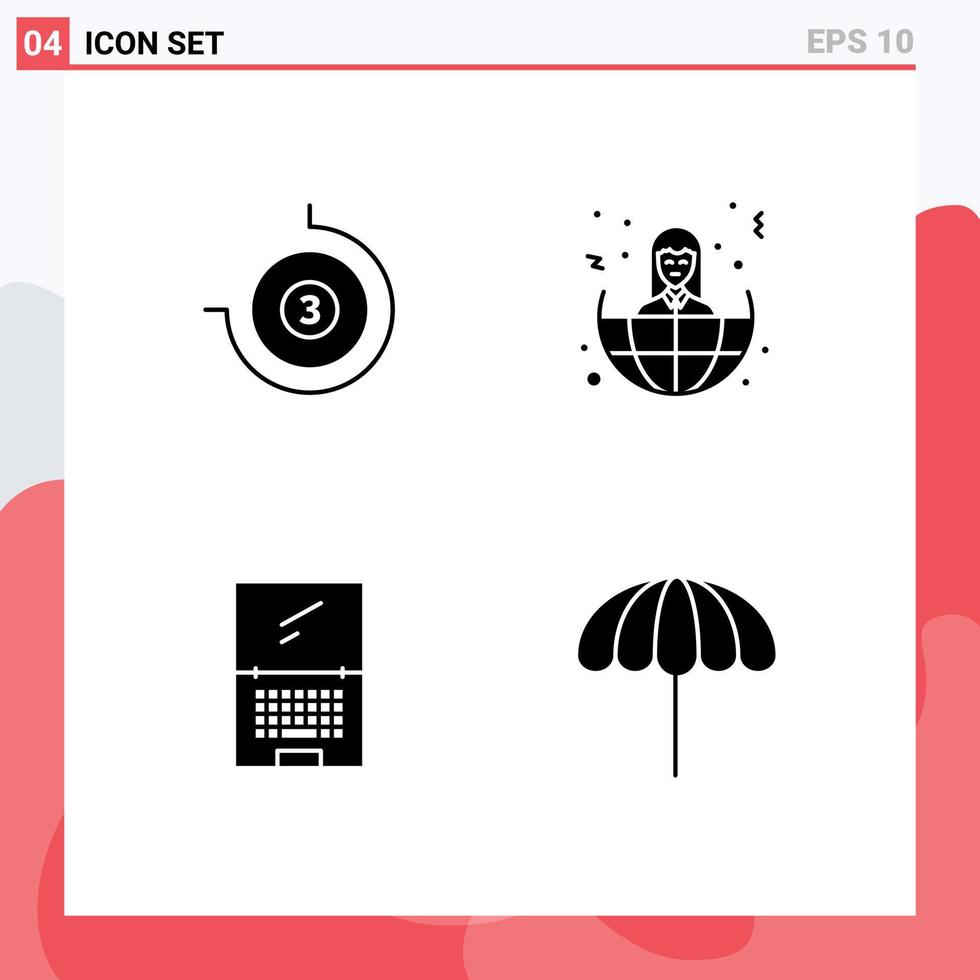 uppsättning av 4 modern ui ikoner symboler tecken för räkna ner enhet företag värld bärbar dator redigerbar vektor design element