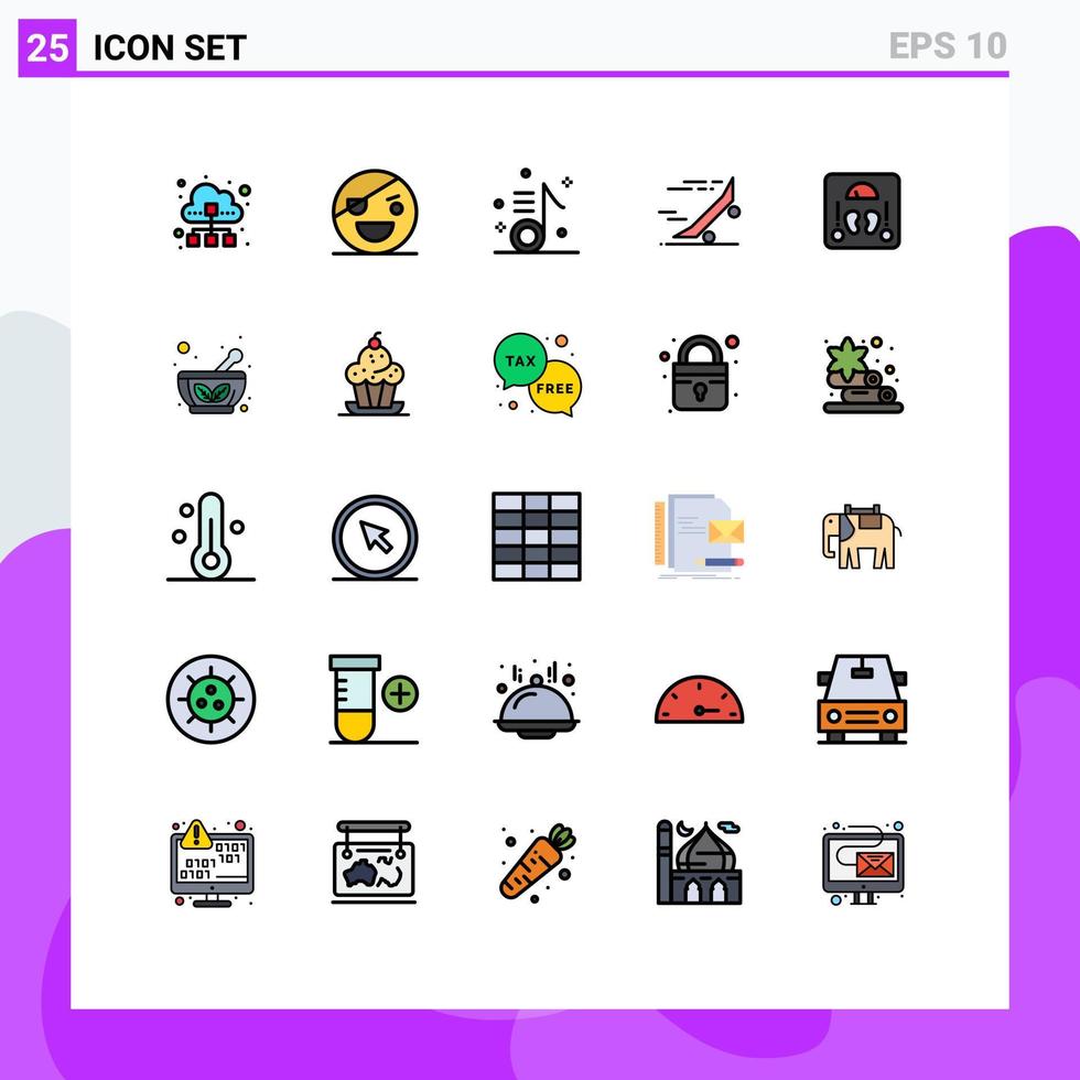 25 universell fylld linje platt färger uppsättning för webb och mobil tillämpningar ridning snabb pirat låt musikalisk redigerbar vektor design element
