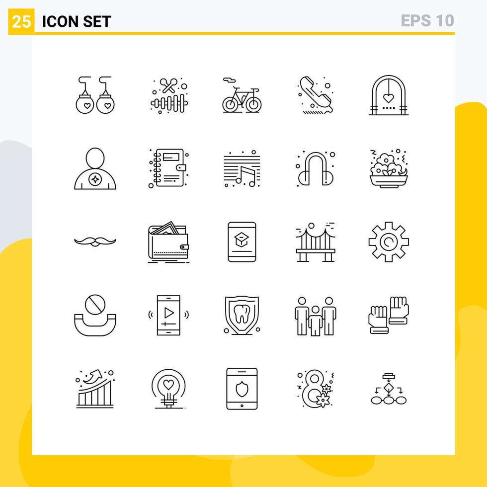 satz von 25 modernen ui-symbolen symbole zeichen für feier telefon fahrradschild telefon editierbare vektordesignelemente vektor