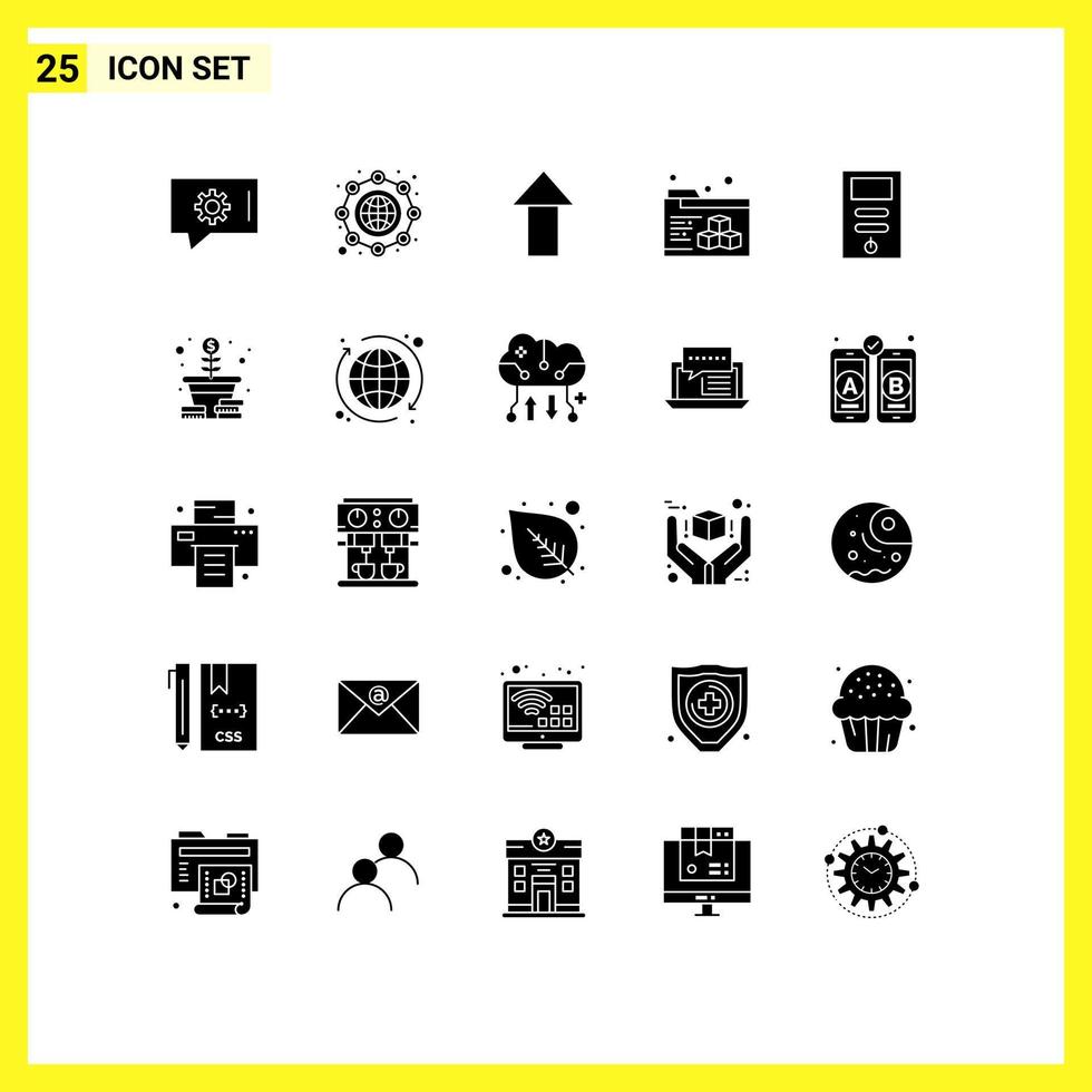 Gruppe von 25 soliden Glyphenzeichen und Symbolen für Geldstabilisator bis PC-Computer-editierbare Vektordesign-Elemente vektor