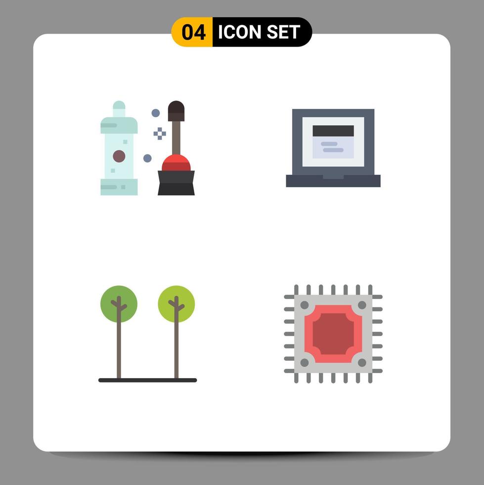 piktogram uppsättning av 4 enkel platt ikoner av badrum natur verktyg hemsida cpu redigerbar vektor design element