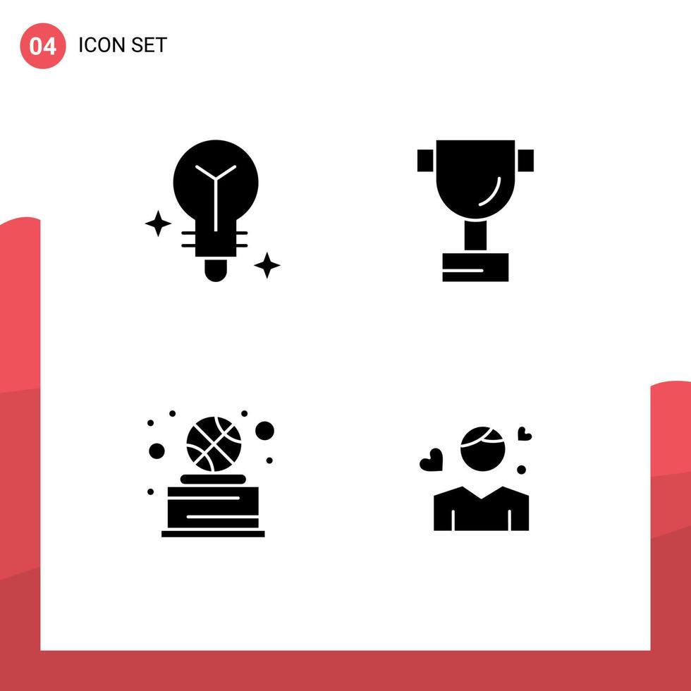 grupp av 4 fast glyfer tecken och symboler för Glödlampa man kopp sport avatar redigerbar vektor design element