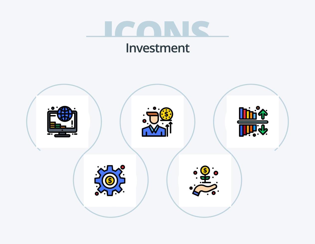 investering linje fylld ikon packa 5 ikon design. investering. pengar. global. investering. budget vektor