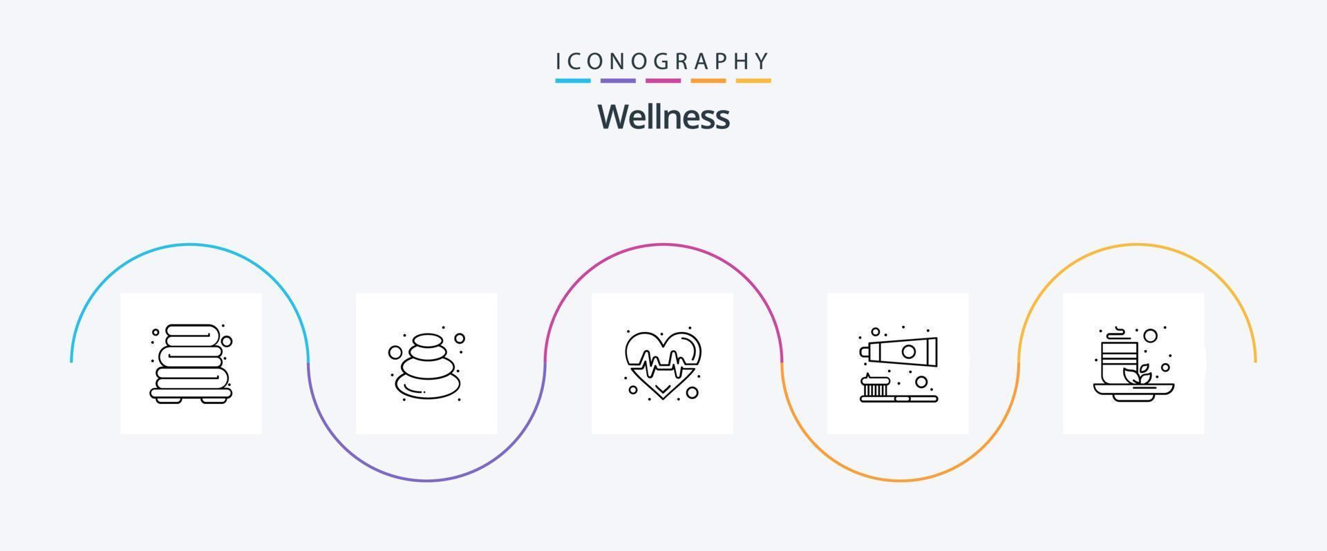 Wellness Line 5 Icon Pack inklusive Grün. Zahnpflege. Impuls. Zahnbürste. Bürste vektor