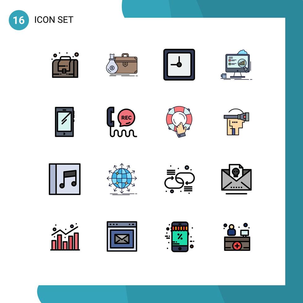 16 platt Färg fylld linje begrepp för webbplatser mobil och appar smart telefon statistik klocka bärbar dator styrelse redigerbar kreativ vektor design element