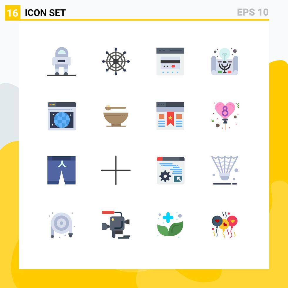 mobile schnittstelle flache farbe satz von 16 piktogrammen der webprojektmanagement-bargeldprojektidee aktives lernen editierbares paket kreativer vektordesignelemente vektor