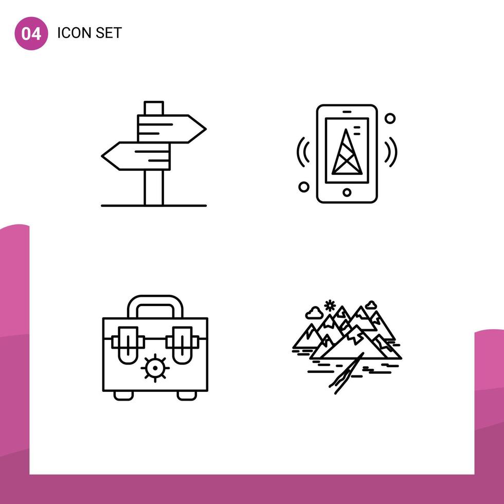 redigerbar vektor linje packa av 4 enkel fylld linje platt färger av riktning konstruktion bröllop router berg redigerbar vektor design element