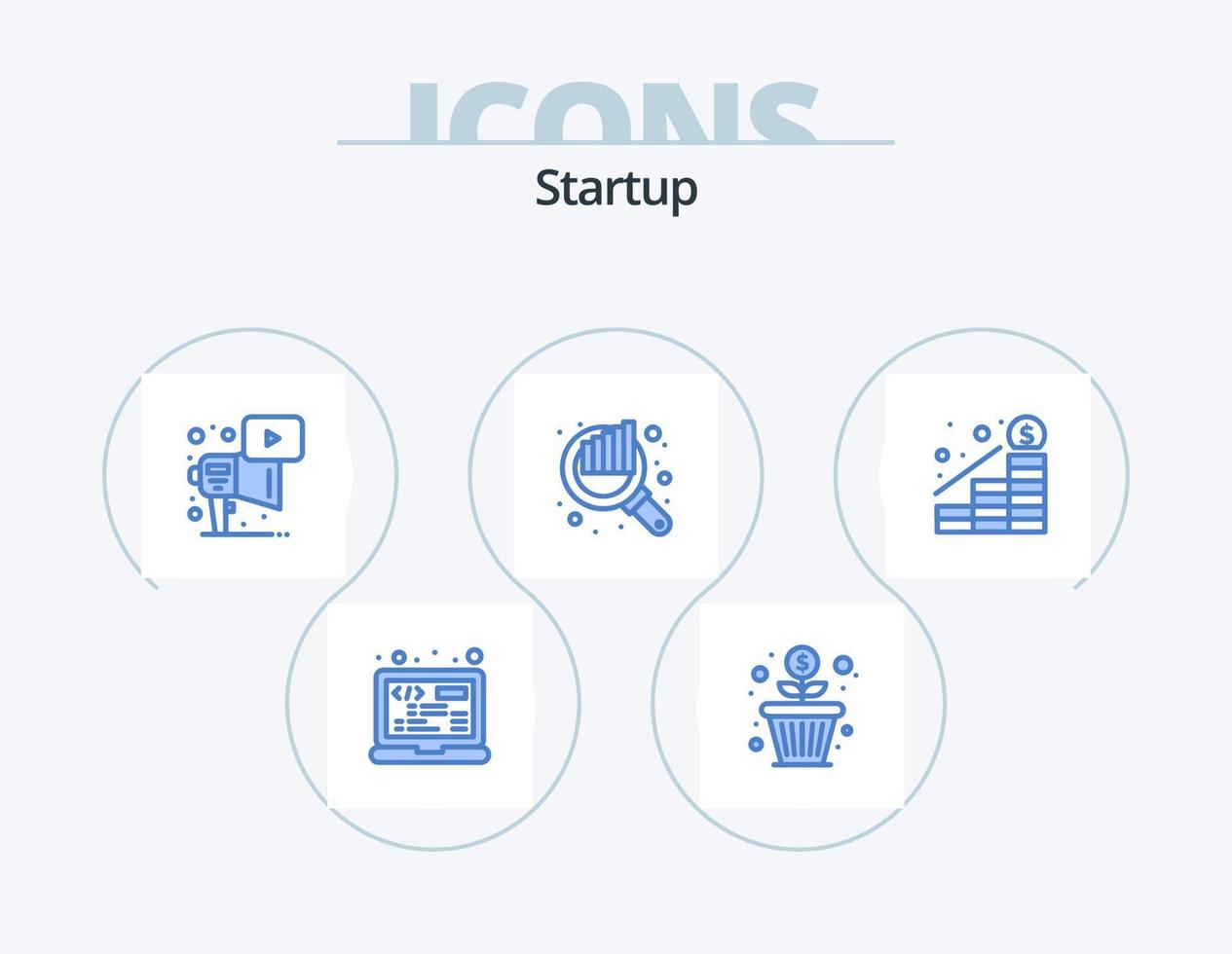 Startup Blue Icon Pack 5 Icon-Design. Zunahme. seo. Werbung. suchen. Prüfung vektor