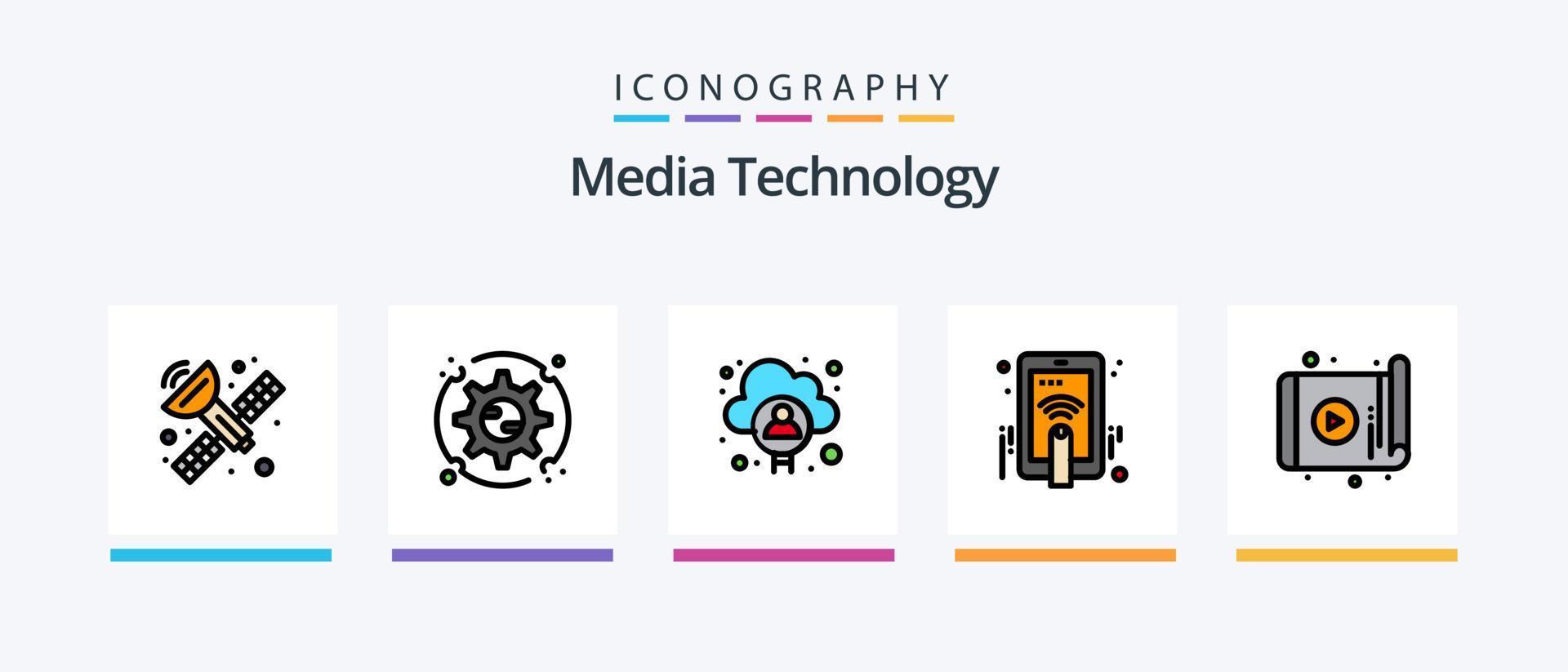 Media Technology Line gefüllt 5 Icon Pack inklusive Account. Unterlagen. kabellos. Analytik. Technologie. kreatives Symboldesign vektor