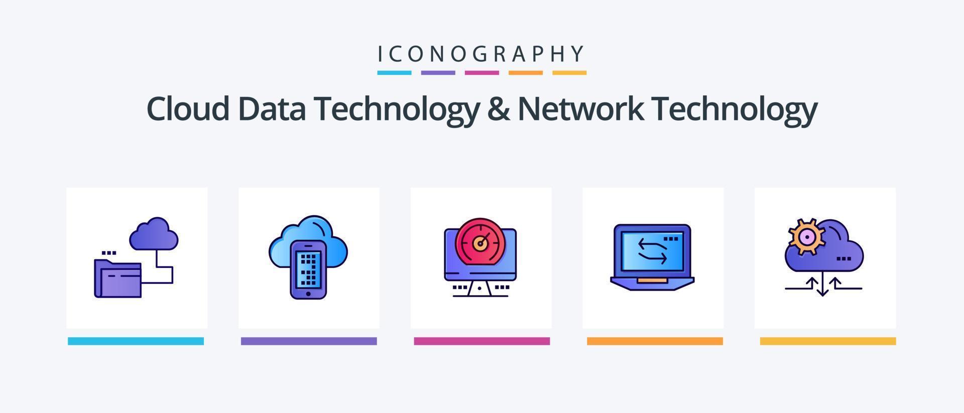 moln data teknologi och nätverk teknologi linje fylld 5 ikon packa Inklusive hårdvara. nätverk. browser . dator. mobil. kreativ ikoner design vektor