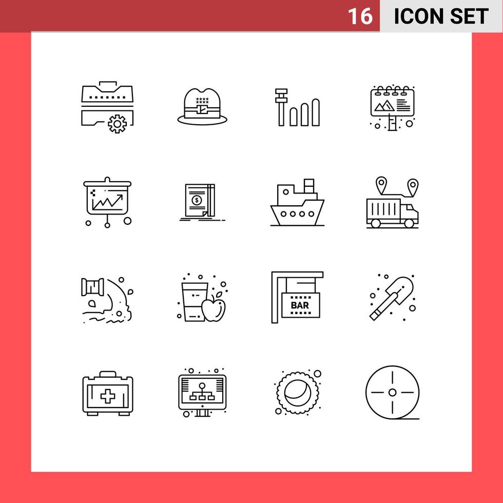 16 tematiska vektor konturer och redigerbar symboler av bok företag signal bank projektor redigerbar vektor design element