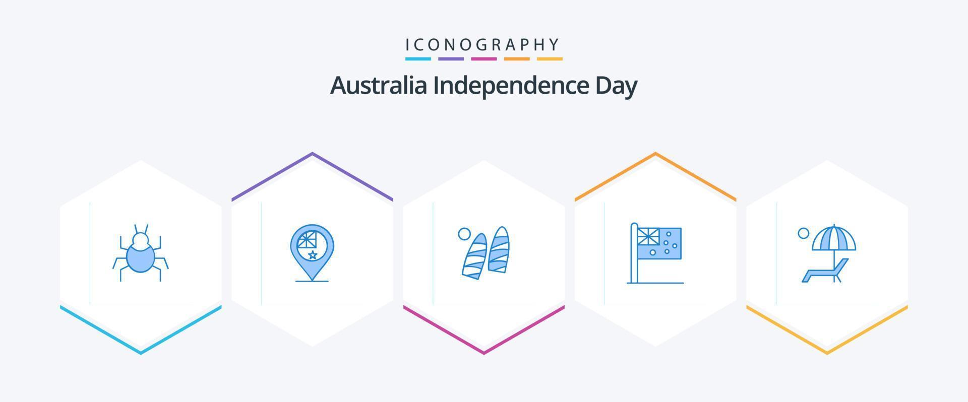 Australien oberoende dag 25 blå ikon packa Inklusive bänk. flagga. plats. Land. sporter vektor