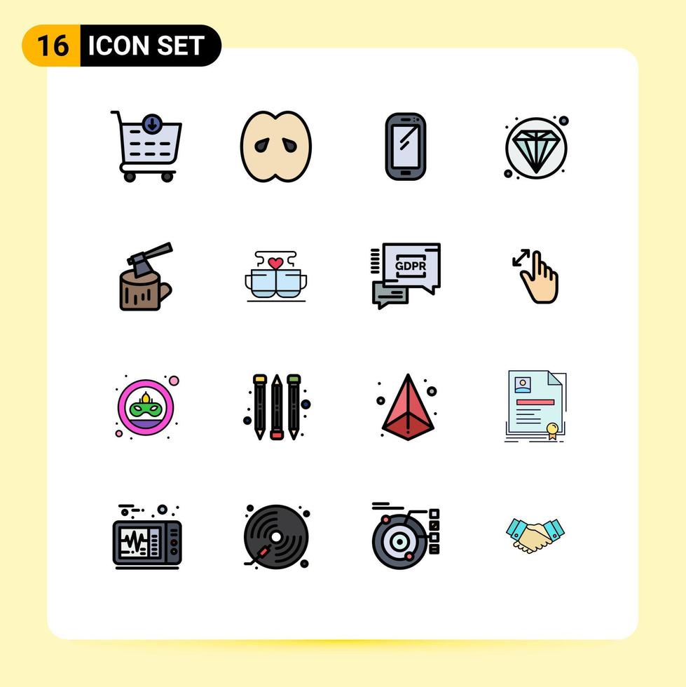 modern uppsättning av 16 platt Färg fylld rader pictograph av logga diamant telefon webb samsung redigerbar kreativ vektor design element