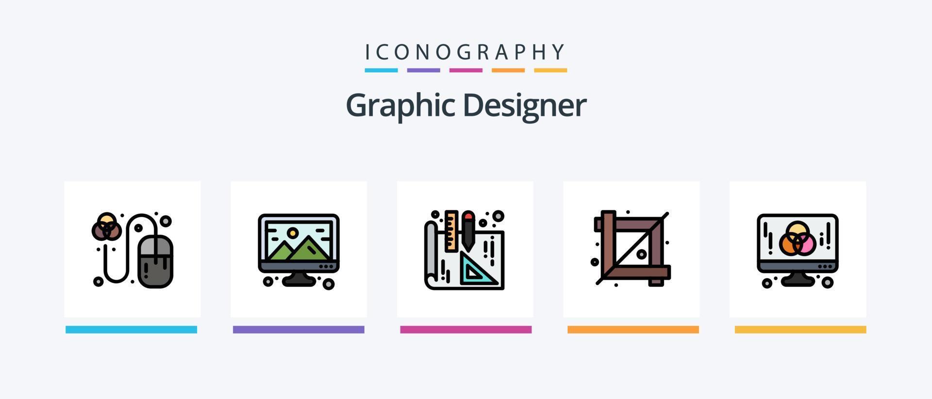 grafisk designer linje fylld 5 ikon packa Inklusive designer. kreativ. beskära. design. full. kreativ ikoner design vektor