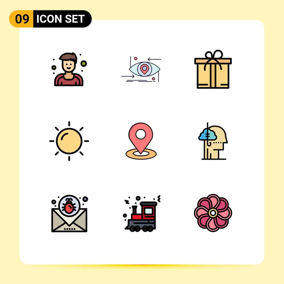 Satz von 9 Vektor-Filledline-Flachfarben auf Raster für Pin-Standort Geschenkurlaub Sommer editierbare Vektordesign-Elemente vektor