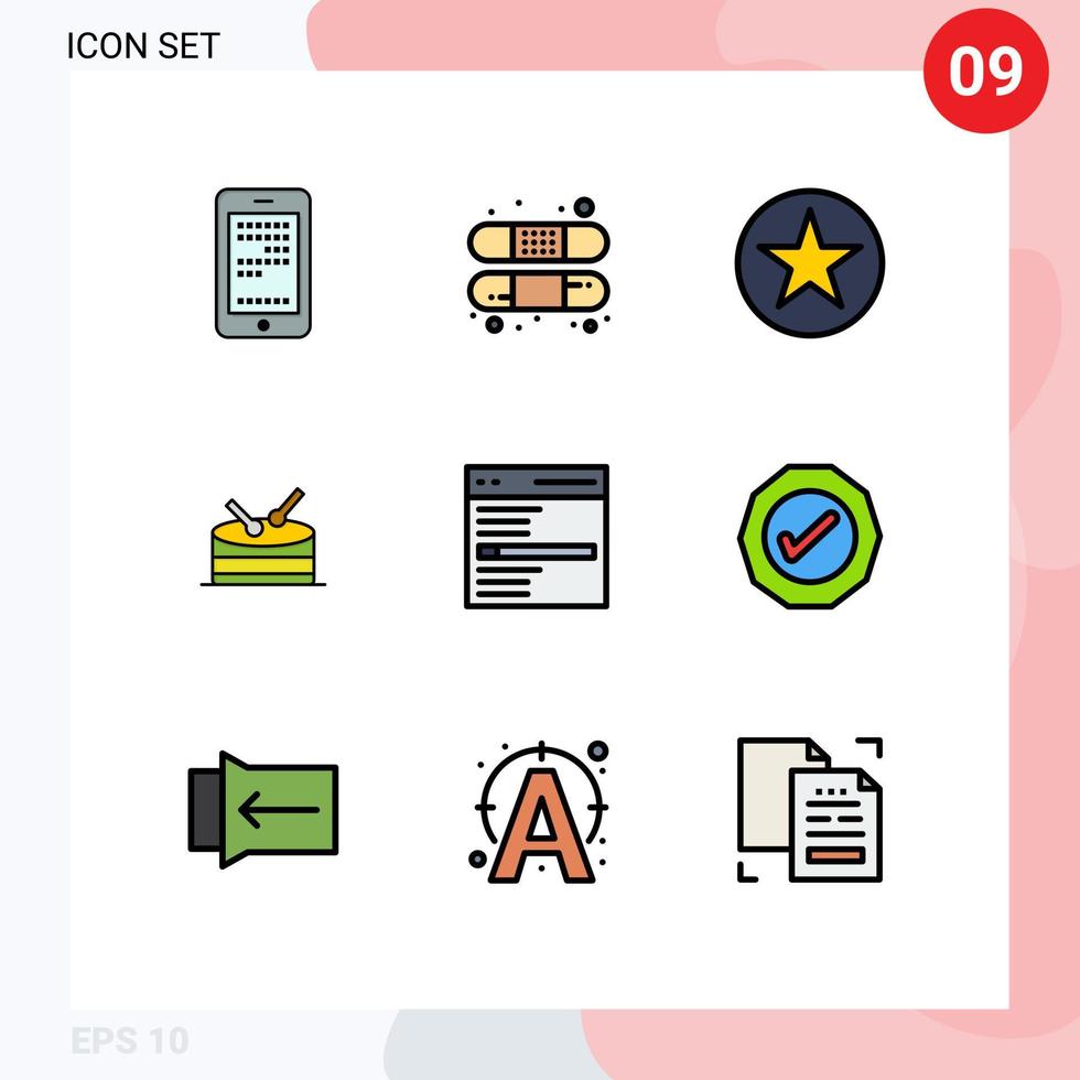 9 universell fylld linje platt färger uppsättning för webb och mobil tillämpningar gränssnitt kommunikation bricka firande stjärna redigerbar vektor design element