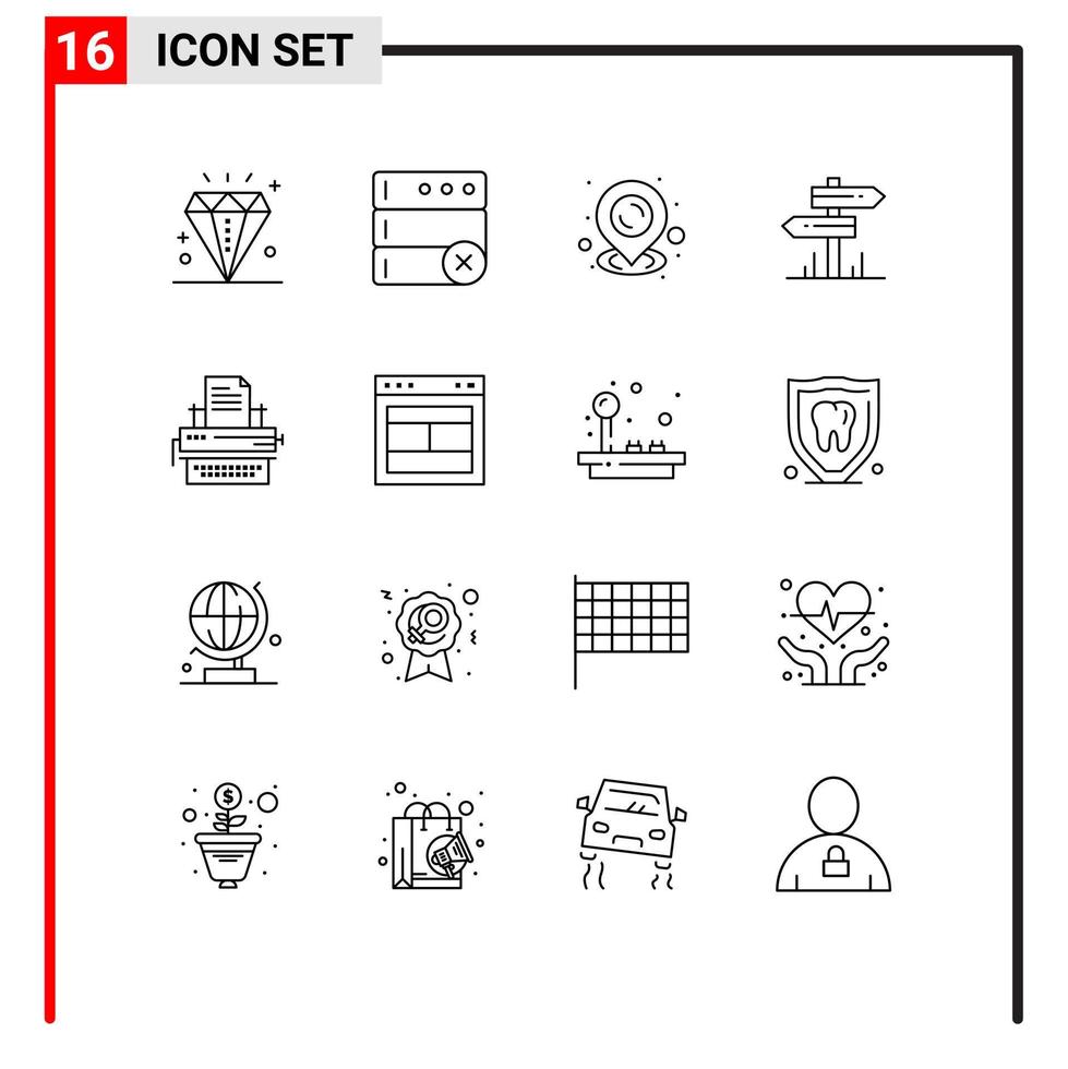 universelle Symbolsymbole Gruppe von 16 modernen Umrissen von Schlüsseln Briefstift Schreibmaschine Motel editierbare Vektordesign-Elemente vektor