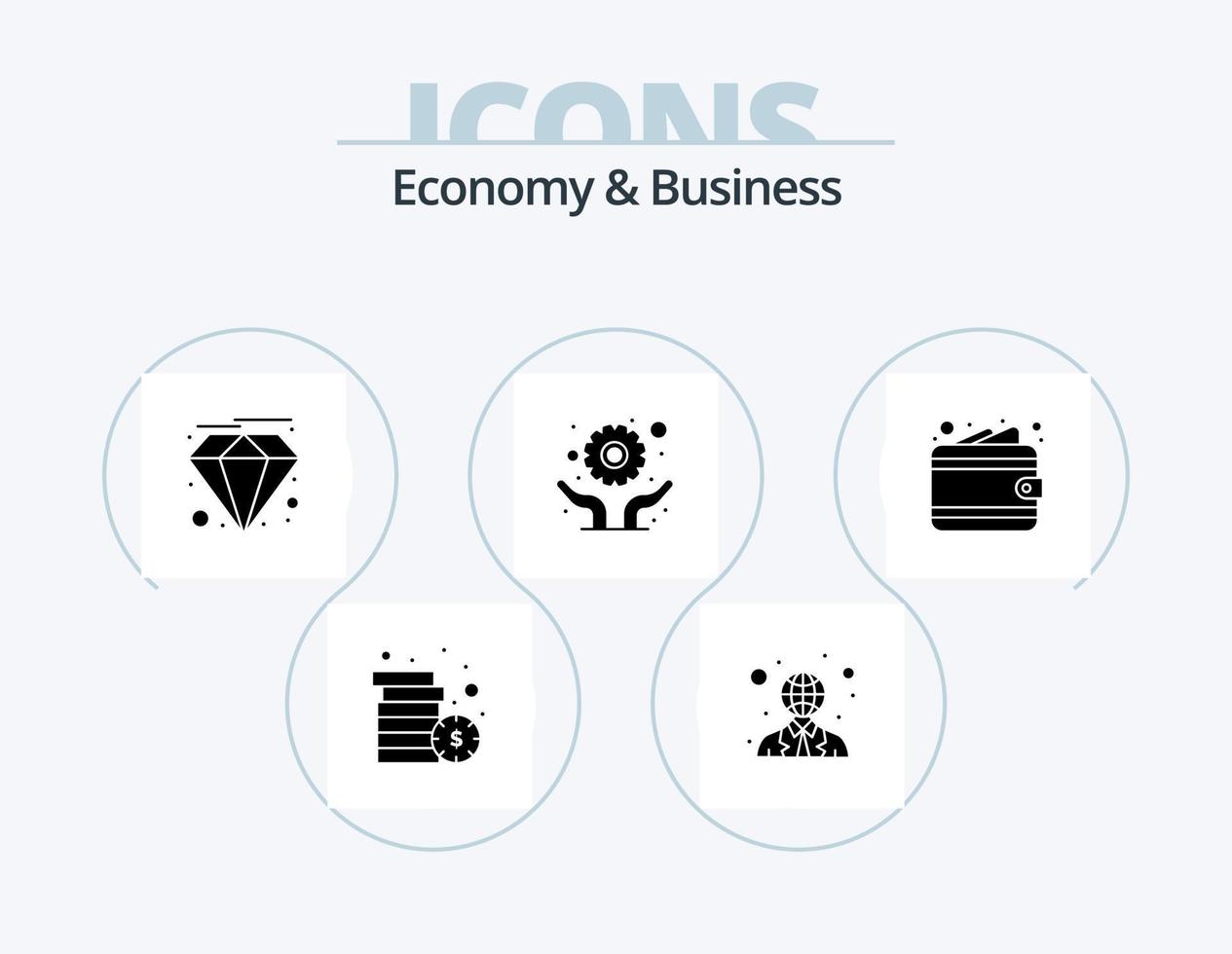 ekonomi och företag glyf ikon packa 5 ikon design. pengar. lösning. diamant. reparera. utveckling vektor
