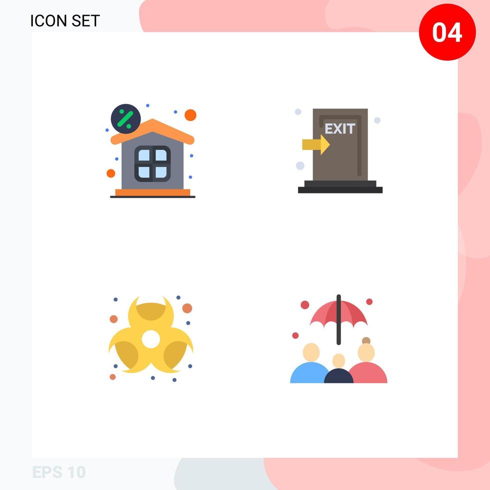 Gruppe von 4 modernen flachen Symbolen, die für rabattierte chemische Eigenschaften festgelegt wurden, evakuieren Sie chemische editierbare Vektordesign-Elemente vektor