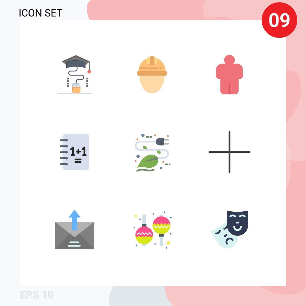 Piktogrammsatz von 9 einfachen flachen Farben von Energie Arbeit Notizblock Bildung editierbare Vektordesign-Elemente vektor