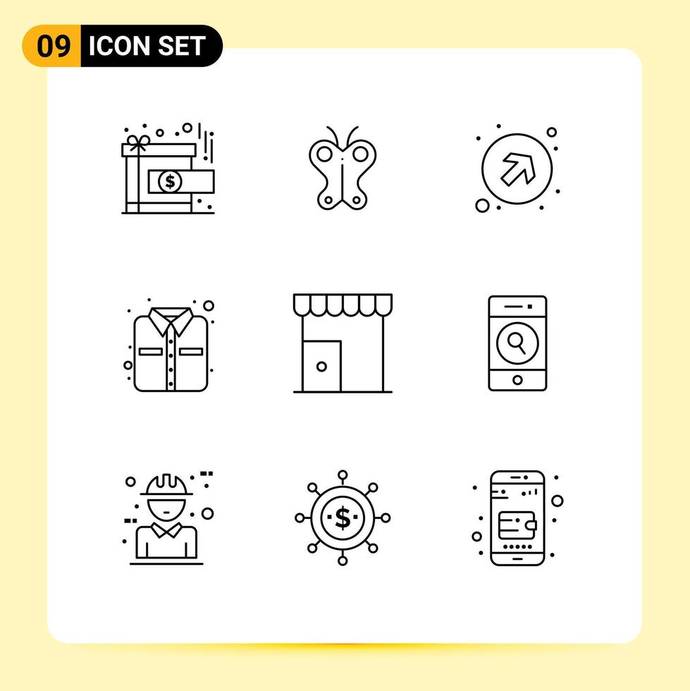9 tematiska vektor konturer och redigerbar symboler av marknad byggnad pil kläder kontor redigerbar vektor design element