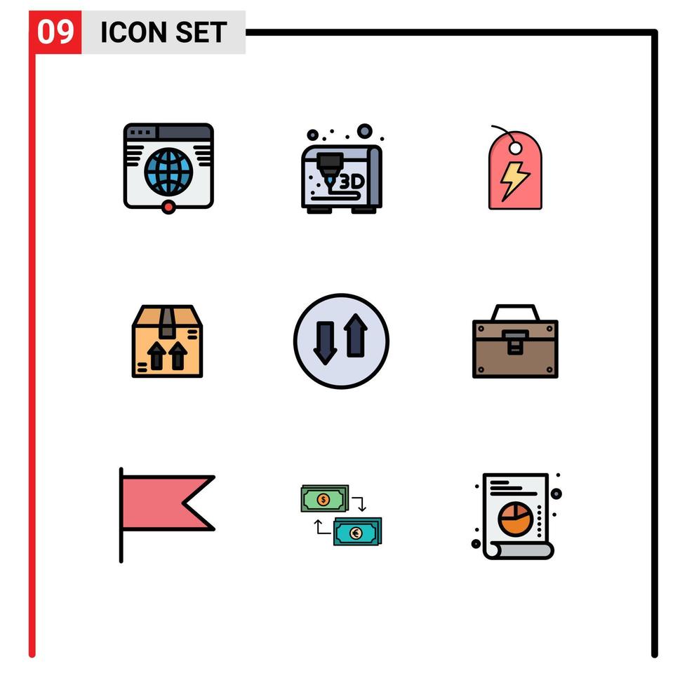 9 universell fylld linje platt färger uppsättning för webb och mobil tillämpningar upp ner tecken pilar e-handel redigerbar vektor design element