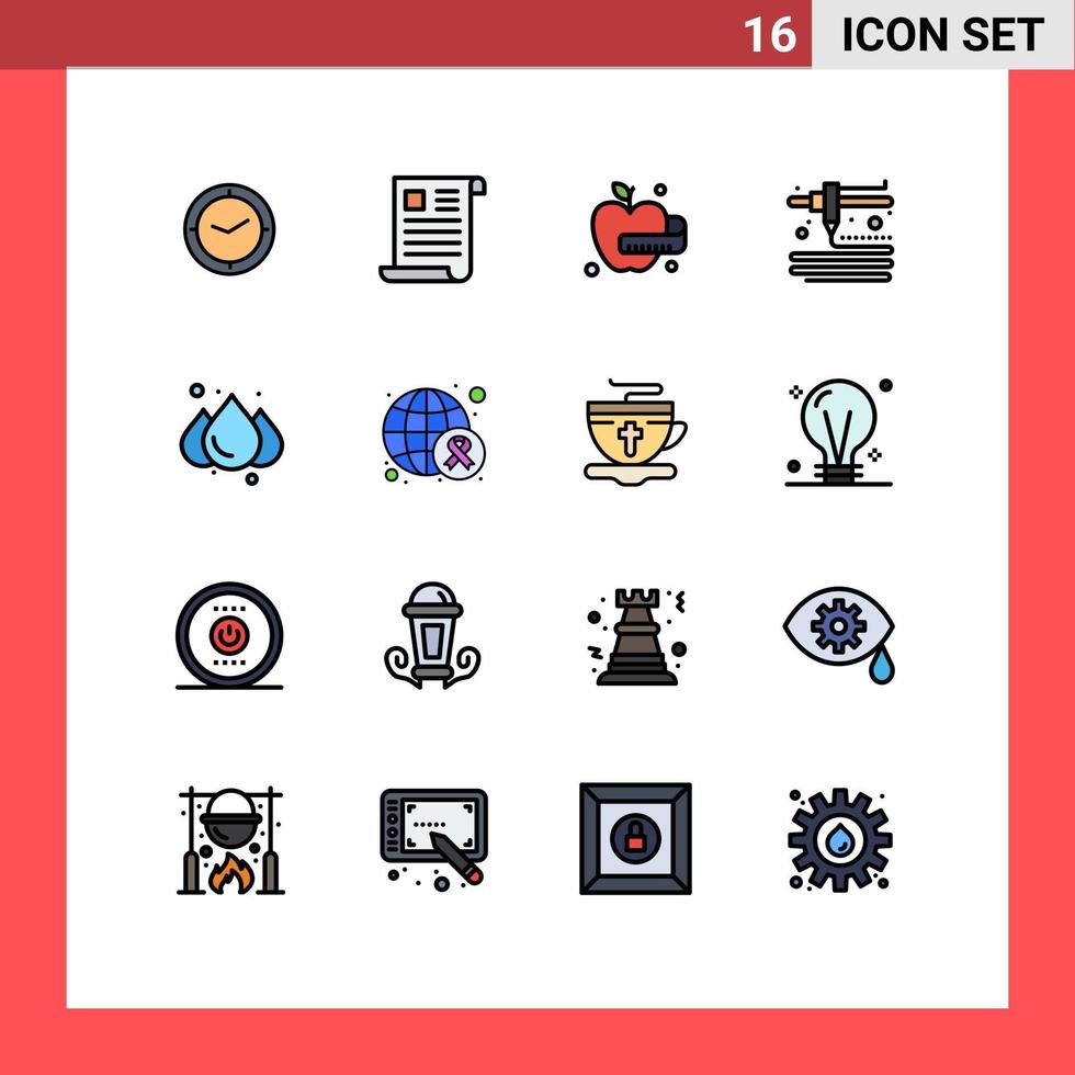 16 universelle, flache, farbgefüllte Linien für Web- und mobile Anwendungen, Krebswetterpapier, regnerischer Druck, editierbare kreative Vektordesign-Elemente vektor