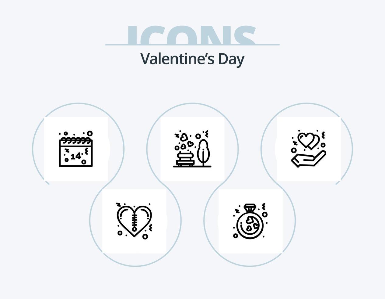valentines dag linje ikon packa 5 ikon design. parkera. trädgård. hjärta. människor. Hem vektor