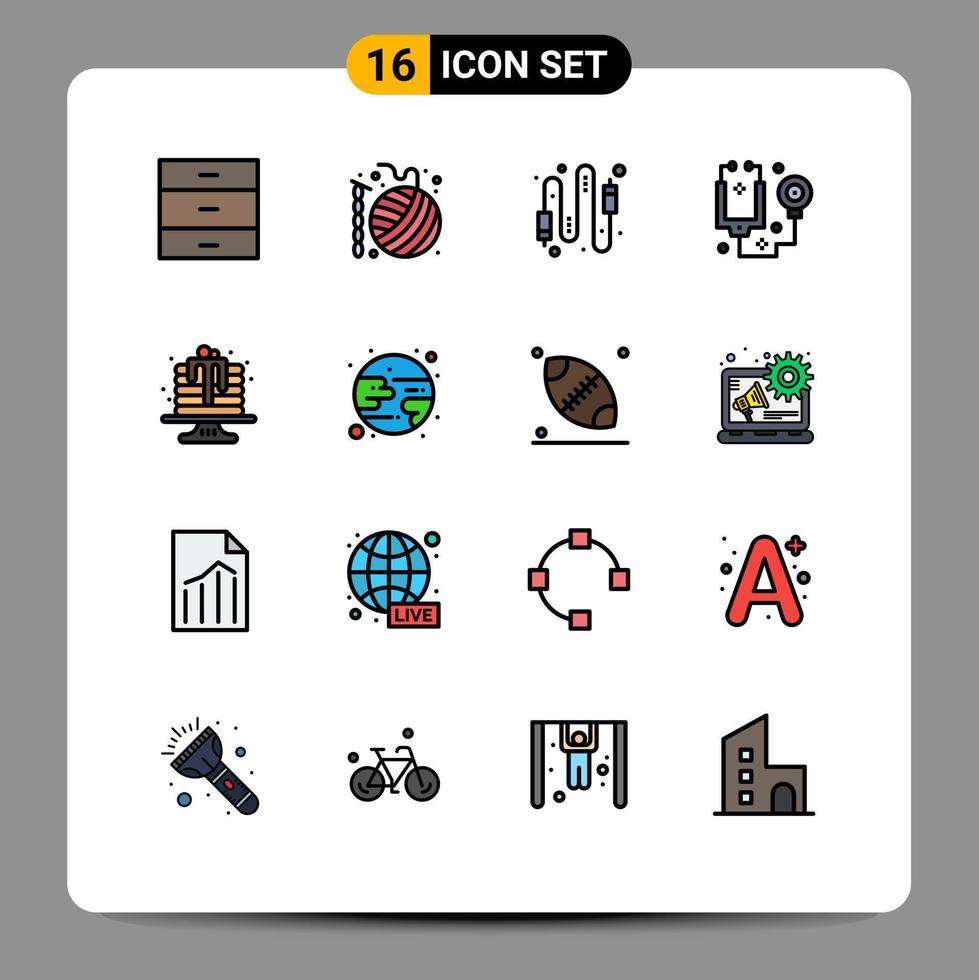 satz von 16 modernen ui-symbolen symbole zeichen für werkzeuge gesundheitswesen strick arzt verbindung editierbare kreative vektordesignelemente vektor