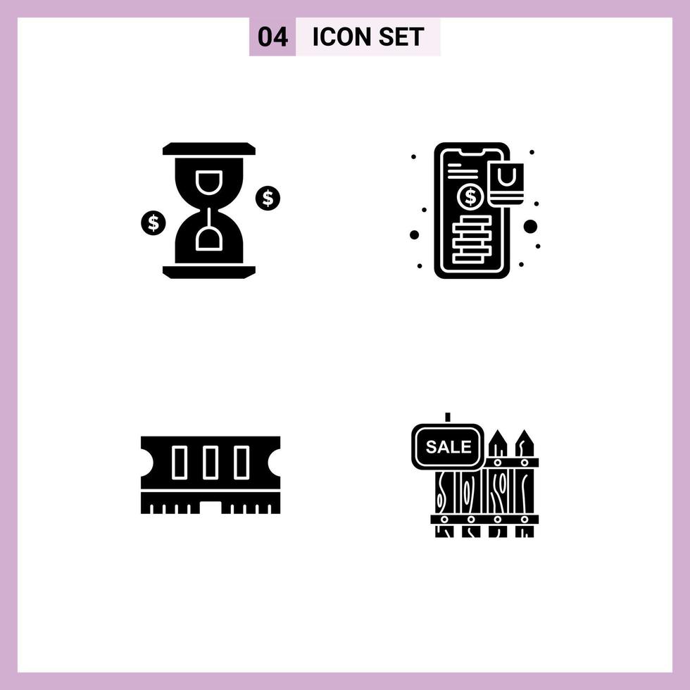 redigerbar vektor linje packa av 4 enkel fast glyfer av glas minne investering betalning staket redigerbar vektor design element