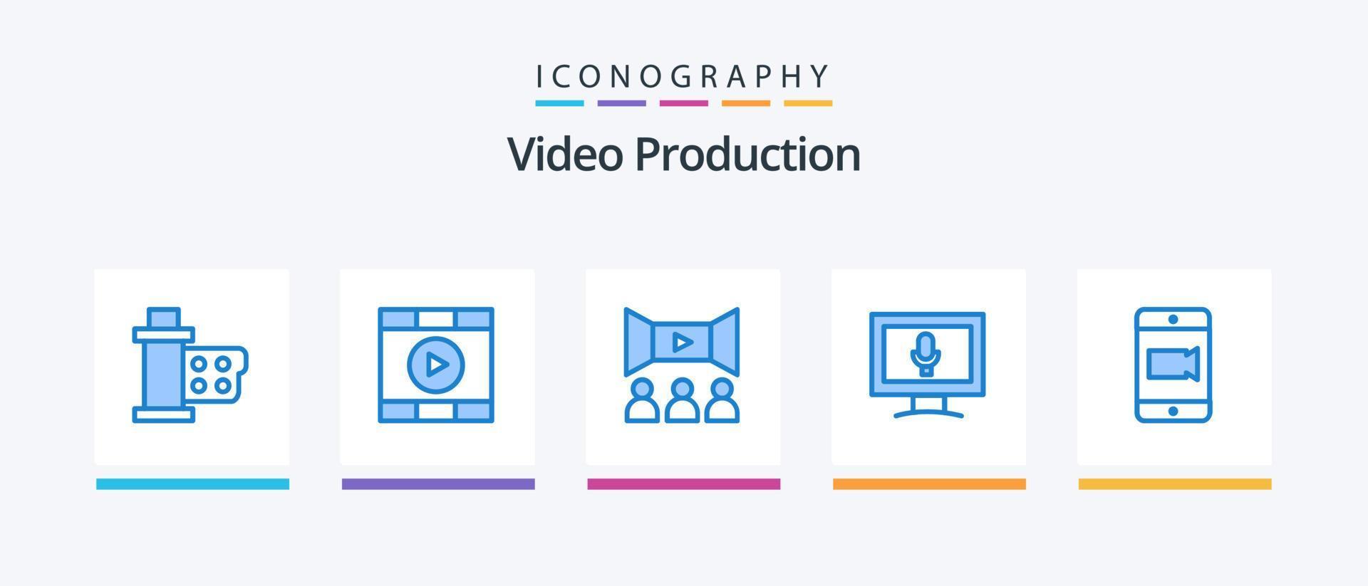 video produktion blå 5 ikon packa Inklusive mobil. skärm. Start. övervaka. multimedia. kreativ ikoner design vektor