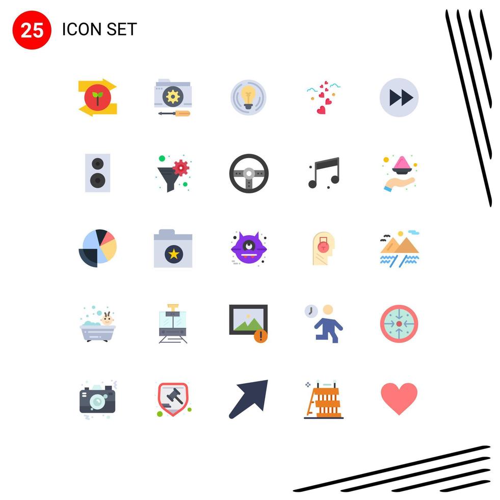 Flache Farbpackung mit 25 universellen Symbolen für Hochzeitsliebeswerkzeuge Herzen kreative editierbare Vektordesign-Elemente vektor