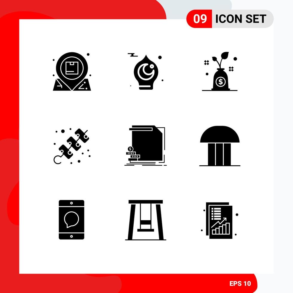stock vektor ikon packa av 9 linje tecken och symboler för ekonomi kött muslim högtider investering redigerbar vektor design element