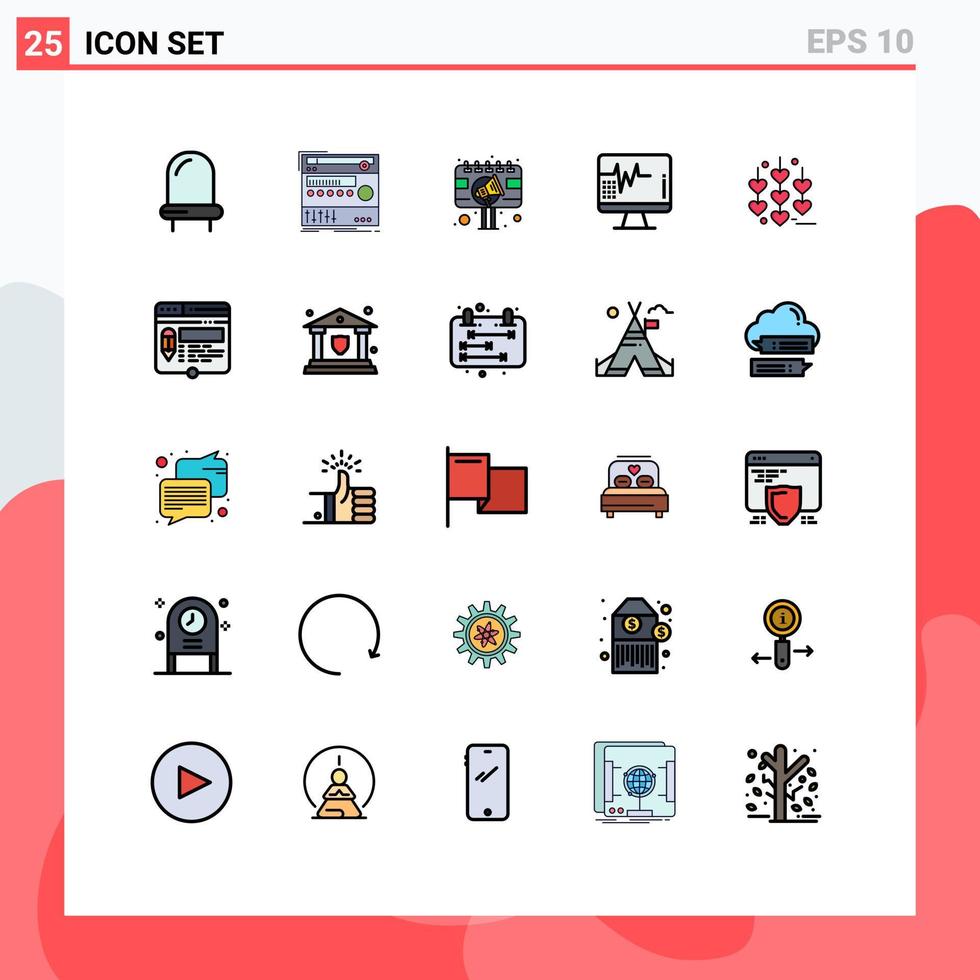 25 tematiska vektor fylld linje platt färger och redigerbar symboler av hjärta sjukhus ad hjärtslag tecken styrelse redigerbar vektor design element