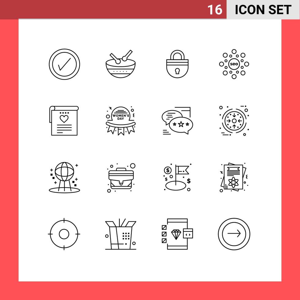 översikt packa av 16 universell symboler av kärlek rang säkra seo klot redigerbar vektor design element