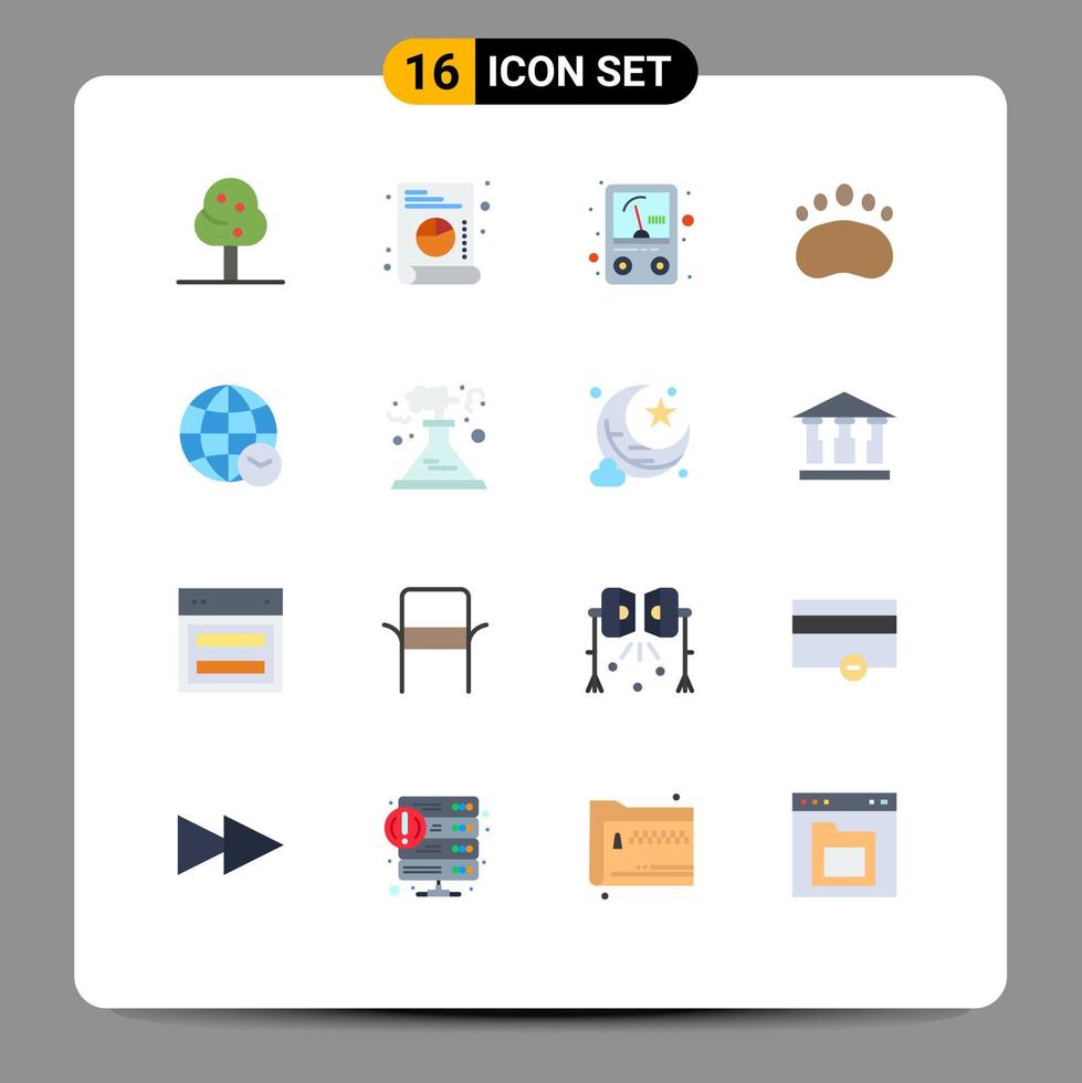 16 universelle flache Farben für Web- und mobile Anwendungen Zeit Internet Voltmeter Globus Wissenschaft editierbares Paket kreativer Vektordesign-Elemente vektor