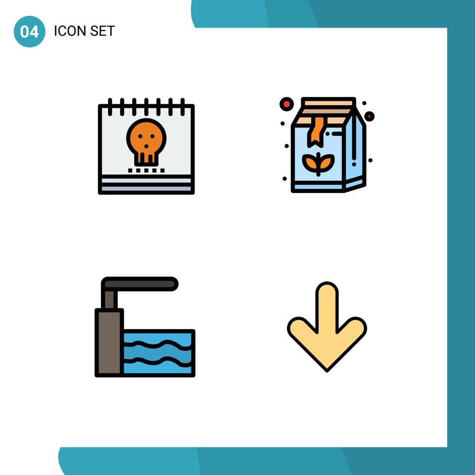 Filledline Flat Color Pack mit 4 universellen Symbolen für Kalender Pool Holiday Box Wasser editierbare Vektordesign-Elemente vektor