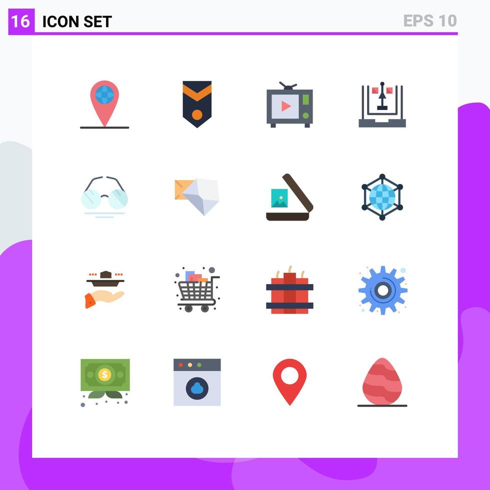 16 universell platt Färg tecken symboler av öga planera TV flödesschema utveckla redigerbar packa av kreativ vektor design element
