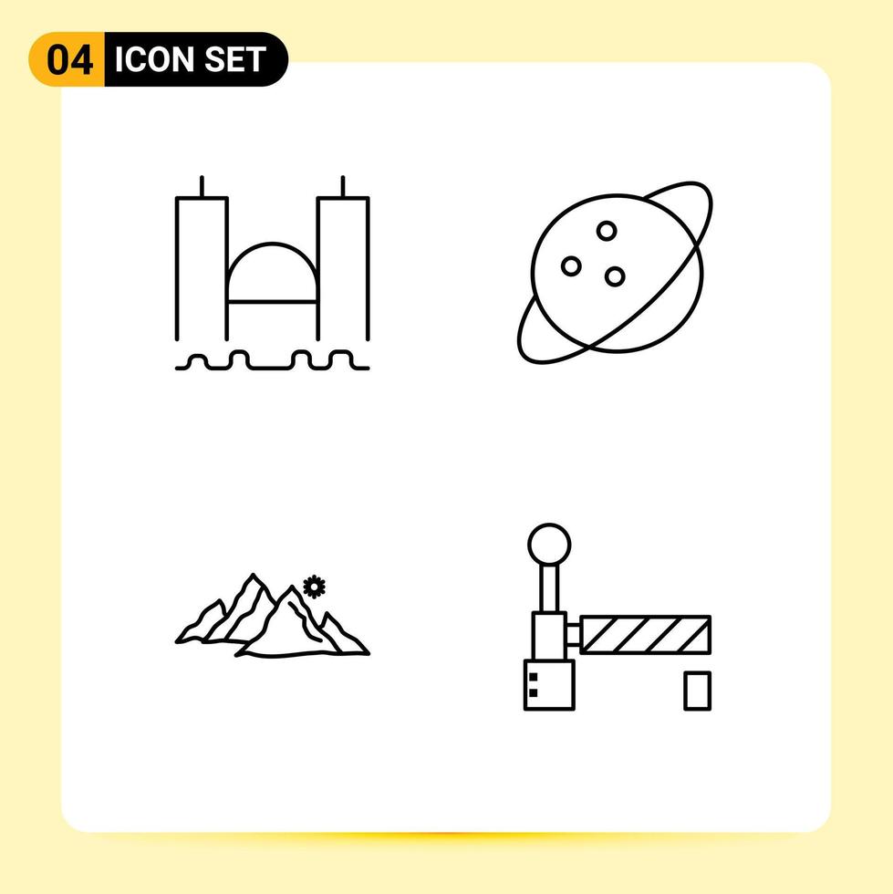 uppsättning av 4 modern ui ikoner symboler tecken för bro landskap industriell saturn natur redigerbar vektor design element