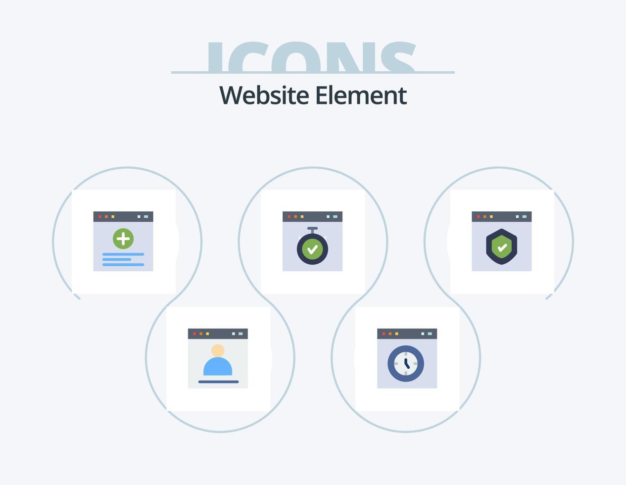 Website-Element flach Icon Pack 5 Icon-Design. Zeit. Buchseite. Tachometer. Schnittstelle. Webseite vektor