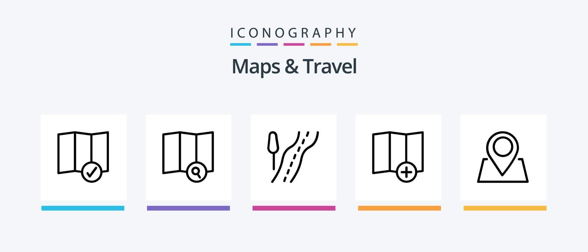 Karten und Travel Line 5 Icon Pack inklusive . einchecken. kompass. kreatives Symboldesign vektor