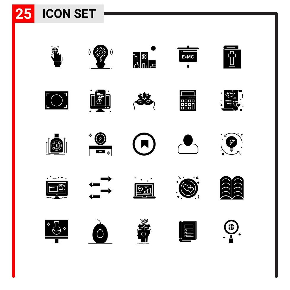 Stock Vector Icon Pack mit 25 Zeilenzeichen und Symbolen für die Bibelpräsentation Ausrüstung Bildung Bücherregal editierbare Vektordesign-Elemente