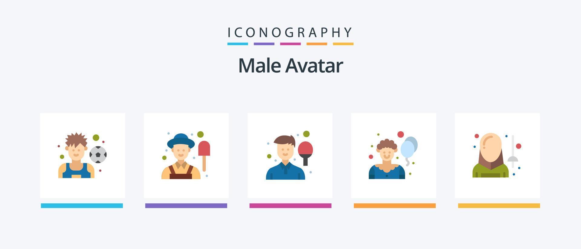 manlig avatar platt 5 ikon packa Inklusive man. avatar. man. fäktning. clown. kreativ ikoner design vektor