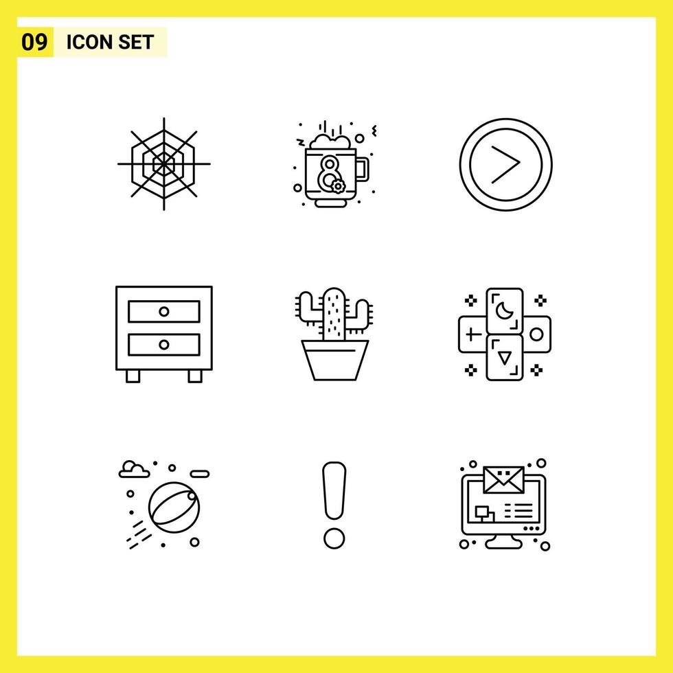 satz von 9 modernen ui-symbolen symbole zeichen für topfkakteen schnittstelle schulschublade editierbare vektordesignelemente vektor