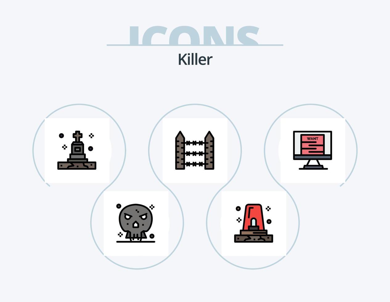 mördare linje fylld ikon packa 5 ikon design. död. kniv. vapen. undersökning. flytande vektor