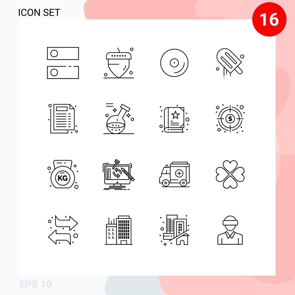 mobil gränssnitt översikt uppsättning av 16 piktogram av dokumentera medicinsk CD USA grädde redigerbar vektor design element