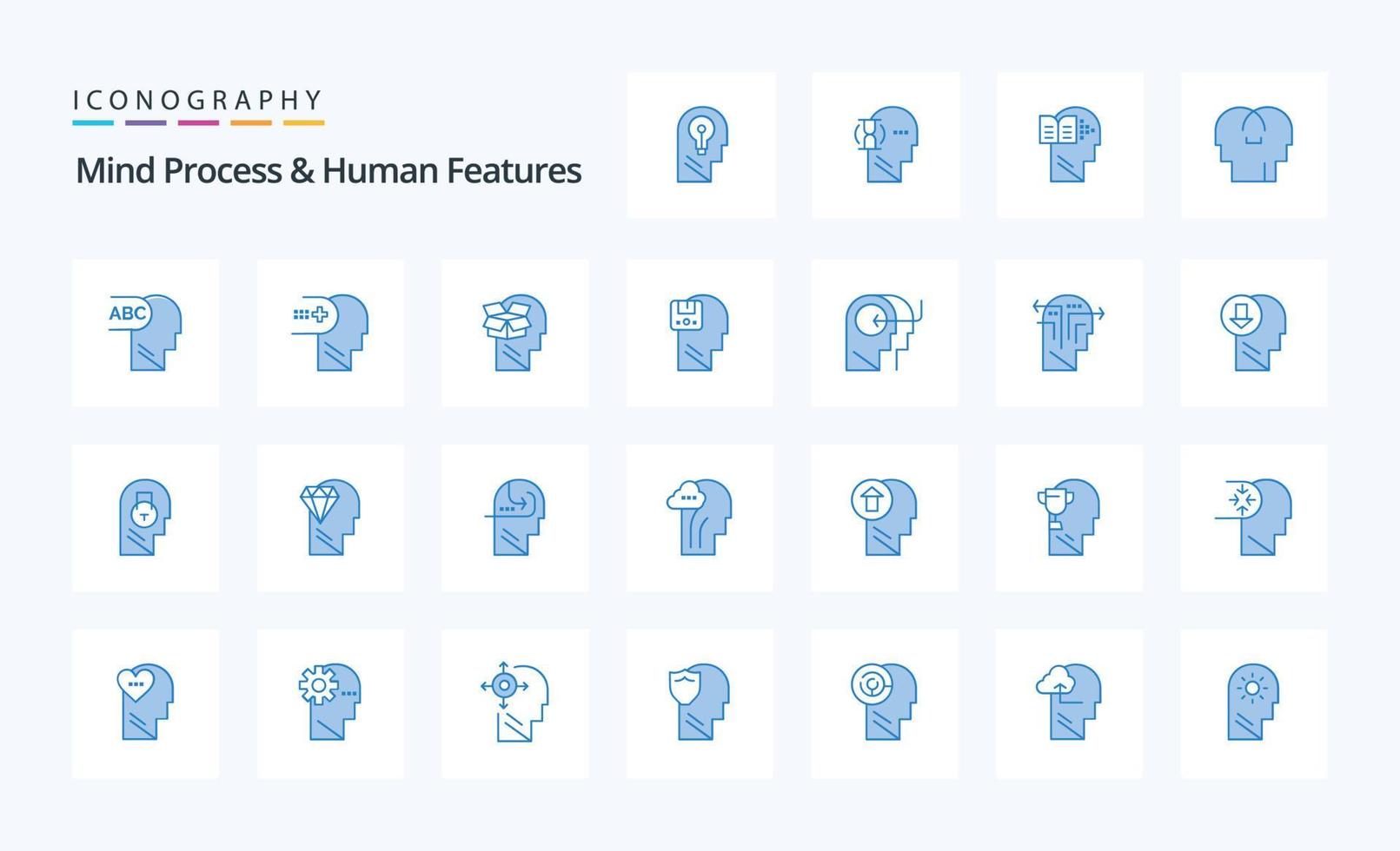 25 Geistprozess und menschliche Merkmale blaues Symbolpaket vektor