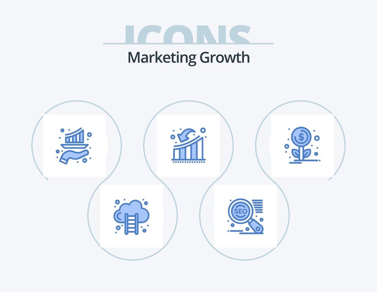 Marketing-Wachstum blau Icon Pack 5 Icon Design. Finanzierung. Wachstum. Graph. Untergang. Geschäftsmann vektor