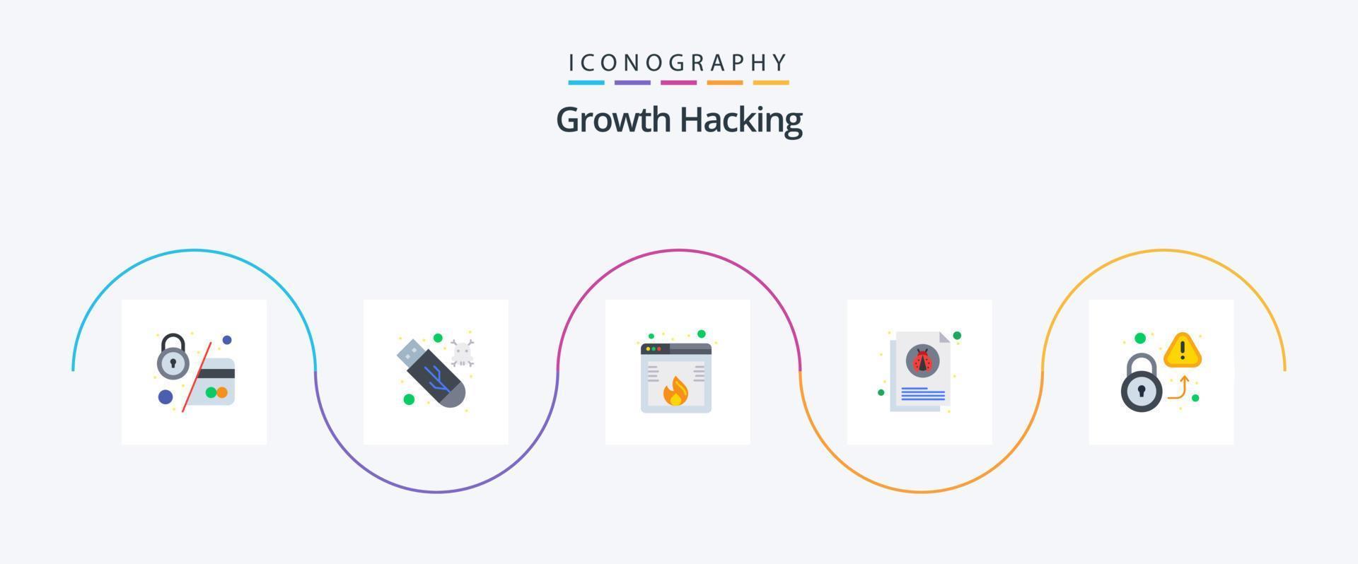 Hacking Flat 5 Icon Pack inklusive Insekt. dokumentieren. Virus. Insekt. Verlust vektor