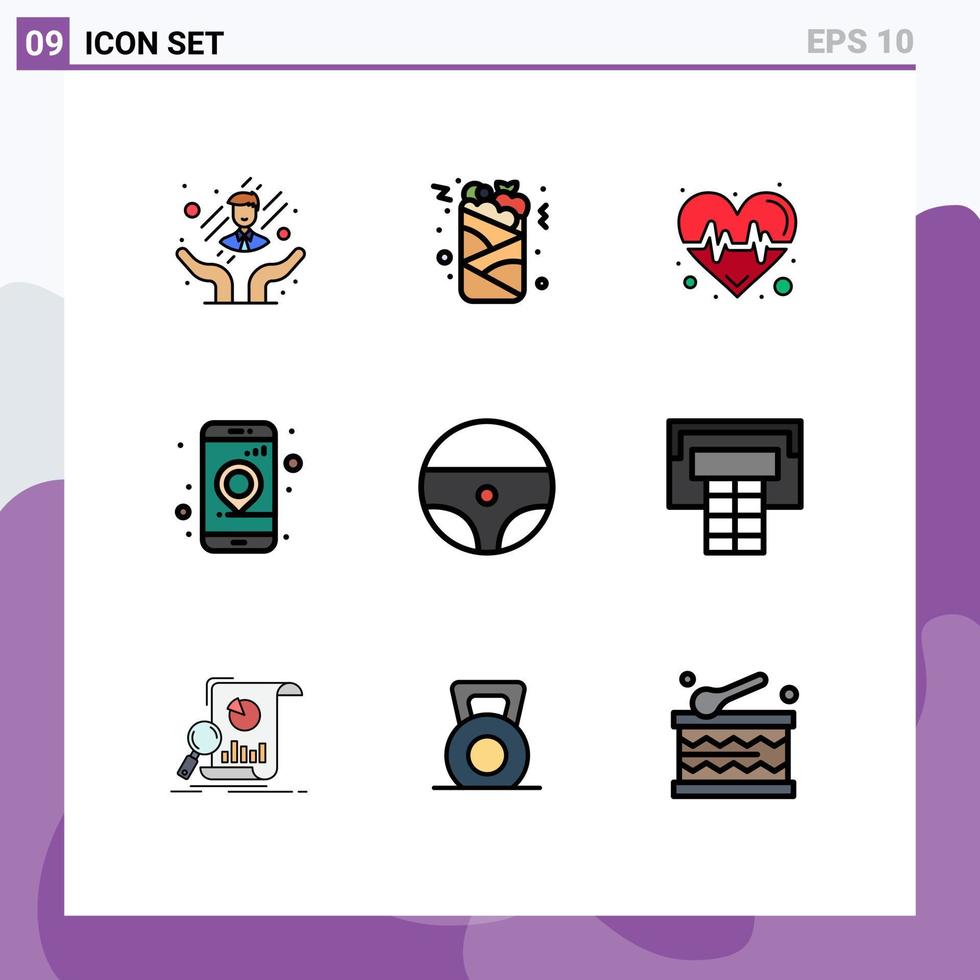 användare gränssnitt packa av 9 grundläggande fylld linje platt färger av hjul bil slå navigering gps redigerbar vektor design element
